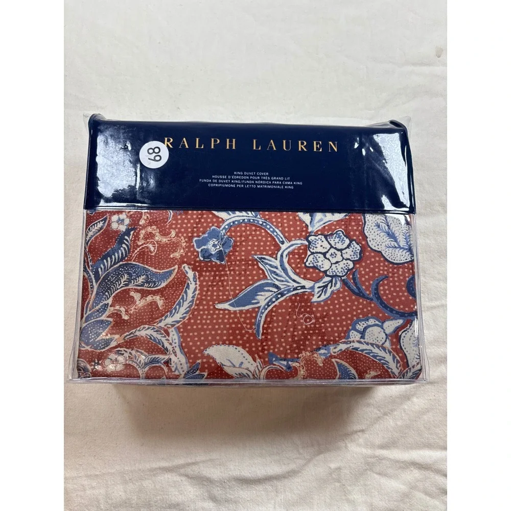 Ralph Lauren Mirabelle King Duvet Cover Orange Blue Floral Batik 100% Cotton NEW